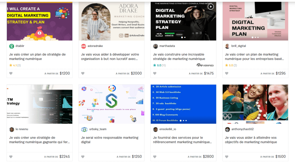 Compétences à vendre sur Fiverr Marketing digitale