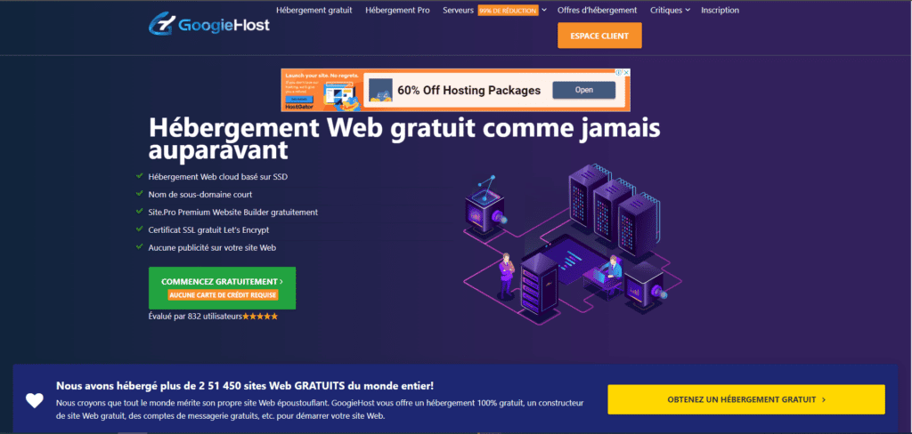 Hébergement gratuit GoogieHost meilleurs hébergements web gratuits