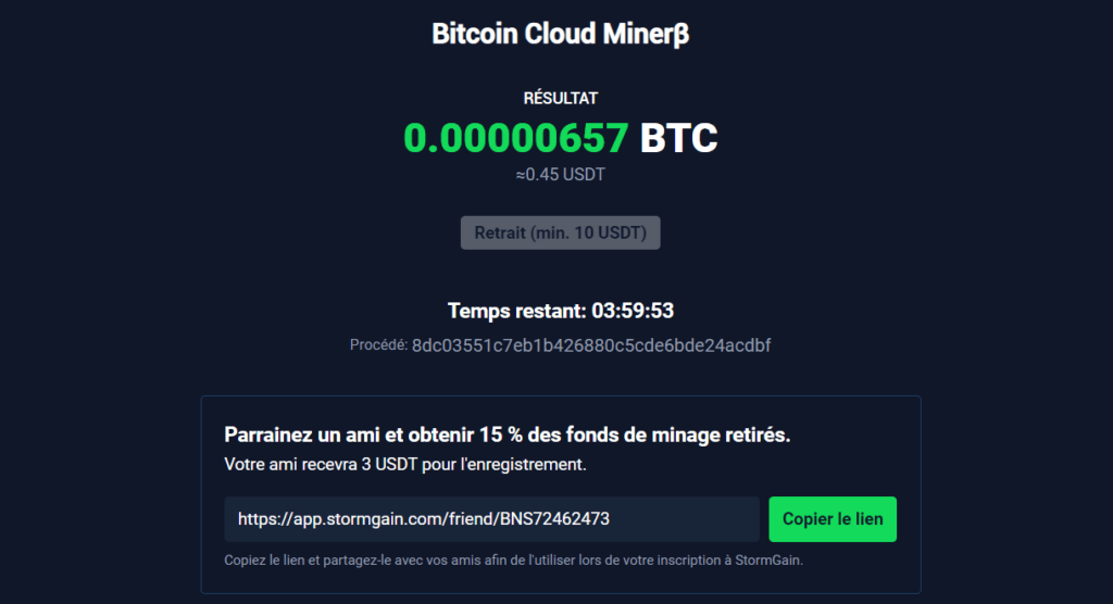 1 – Miner le crypto avec StormGain